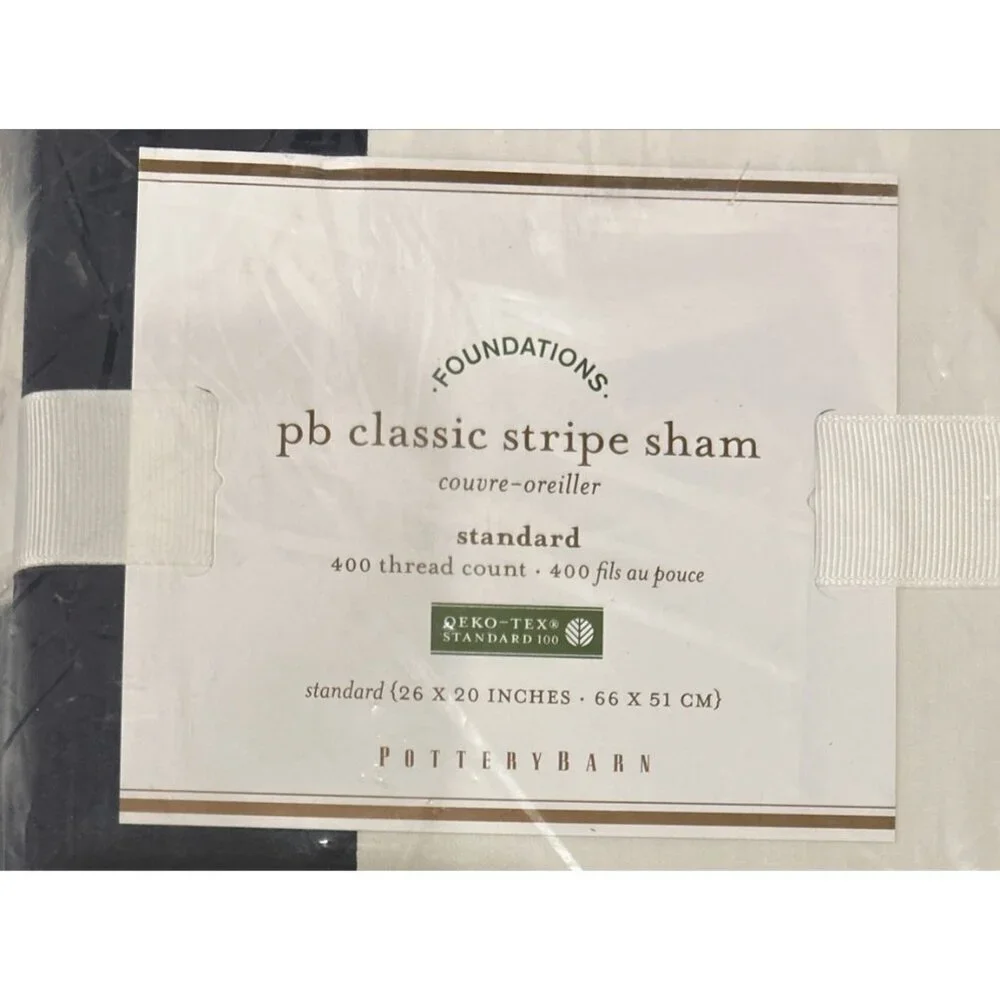 Pottery Barn Classic Stripe TWIN Duvet Cover & Standard Sham Navy Blue / White